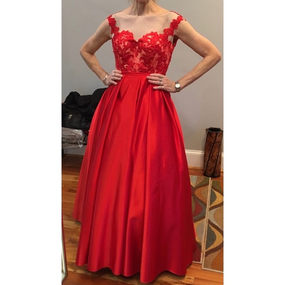 Dresses & Skirts - Red Floor-length Satin Ball Gown